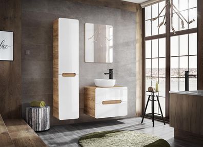 Design Badezimmer Möbel Bad Garnitur Schrank Waschbecken Beleuchtung 3tlg. Set