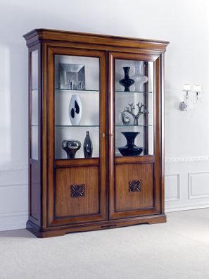 Vitrinen Glas Schrank Echtholz Vitrine Wohnzimmer Möbel Anrichte Massive Holz