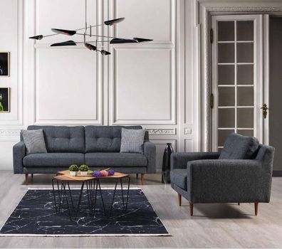 Wohnzimmer Graue Sofagarnitur Luxus Polster Sitzmöbel Stoffsofas Sessel