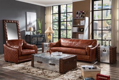 Chesterfield Sofa 3 Sitz Chesterfield Braun Vintage Leder Möbel Stil Dreisitzer