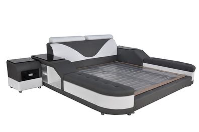 Leder Design Polster Betten + USB Doppel 140/160/180/200 Bett LB8817 1x Tisch
