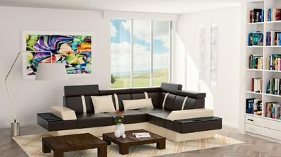 Eckcouch USB Sofa Polster Ledersofa Sofas Garnitur Wohnlandschaft Maßanfertigung