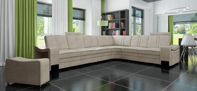 Stoff Couch Textil Polster Eckcouch Sofa + USB Ecksofa Wohnlandschaft Stoffsofa