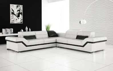 Ledersofa XXL Wohnlandschaft Couch Design Sofa mit USB Ecksofa Sofagarnitur Weiß