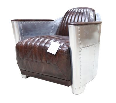 Echtleder Design Vintage Chromsessel Designsessel Sessel Flugzeug Aviator Leder