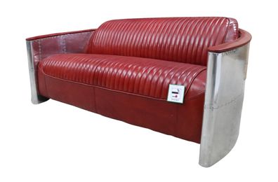 Ledersofa Couch Polster Sofa Aluminium Dreisitzer Vintage Luxus Möbel Sofas Neu