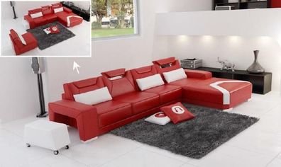 Wohnlandschaft Polster Ecke Eck Sofa mit USB Garnitur Landschaft Leder PH739B