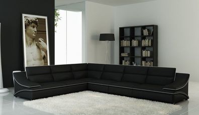 Wohnlandschaft Designer Sofa mit USB Big Polster Leder Sofas Eck Ecke Sitz Black