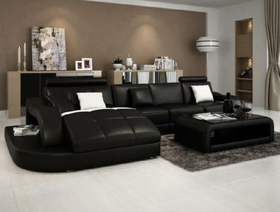 Designer Ecksofa mit Liege Couch Sofa Wohnlandschaft Ledersofa mit USB Einstein