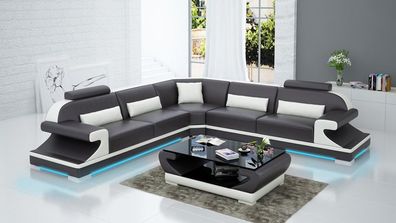 Ledersofa Couch Wohnlandschaft Ecksofa Eck Garnitur Design Modern Sofa mit USB