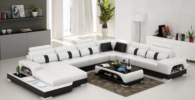 Ecksofa Wohnlandschaft + USB Polster Design Couch Moderne Leder Sofa Eckgarnitur