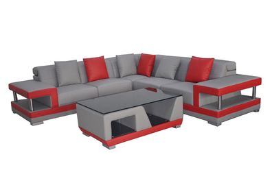 Ledersofa mit USB, ouch Wohnlandschaft Eck Garnitur Design Modern Sofa L-Form