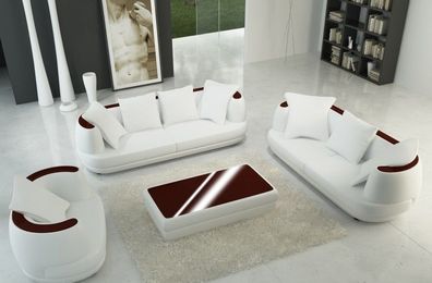 Ledersofa Designer Sofa Couch 3 + 2 + 1 Sofagarnitur Couchgarnitur Garnitur mit USB