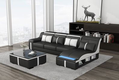 Design Eck Sofa + USB Polster Eck Sitz Leder Garnitur Wohnlandschaft Beleuchtet