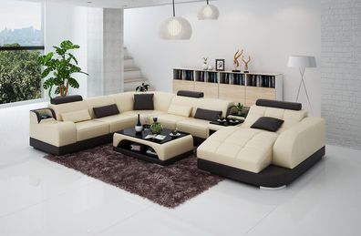 Große Relax Liege Couch Polster Sitz Eck Garnitur Wohnlandschaft Leder U Form
