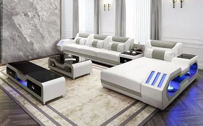 Ledersofa Led Beleuchtete Designer Eckcouch Polster Eckgarnitur Sofa 2Tlg . Set