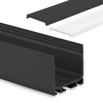 GX-PN6n LED AUFBAU-Profil 200 cm, hoch, LED Stripes max. 24 mm, schwarz RAL 9005