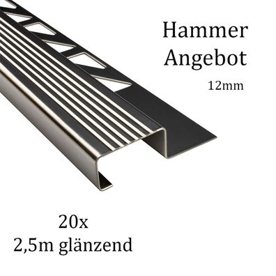 20x Edelstahl Stufenprofil Fliesenleiste Profil Treppen Schiene H12mm glänzend