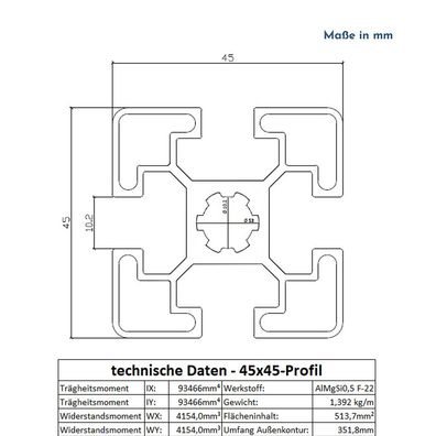 Alu Profil 6 Stück 45x45mm 2m System-, Montage-, Konstruktionsprofil Nut 10