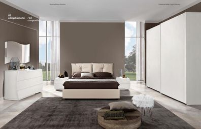 Luxus Set 6Tlg. Schlafzimmer Bett Nachttisch Kommode Spiegel Kleiderschrank Holz