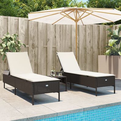 vidaXL Sonnenliegen mit Auflagen 2 Stk. Braun Poly Rattan