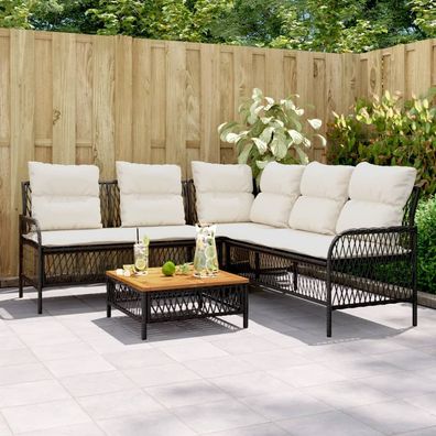 vidaXL 2-tlg. Garten-Sofagarnitur mit Auflagen Schwarz Poly Rattan