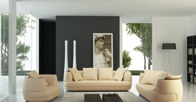 Sofagarnitur Royal Luxus Designer Couch Polster 3 + 2 + 1 Leder Sofa Sitz BeigeA