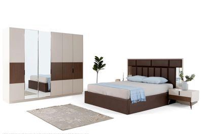 Schlafzimmer Garnitur Doppelbett Nachttische Braun 4Tlg Holz Schrank