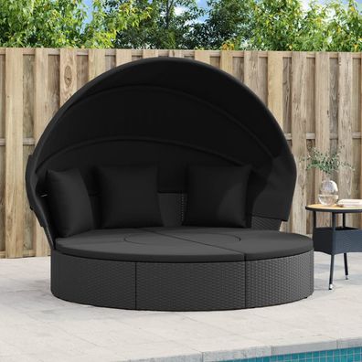 vidaXL Outdoor-Loungebett mit Dach und Kissen Schwarz Poly Rattan