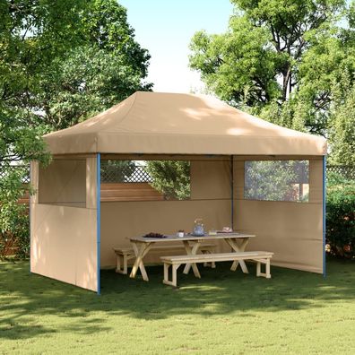 vidaXL Partyzelt Faltbar Pop-Up mit 3 Seitenteilen Beige