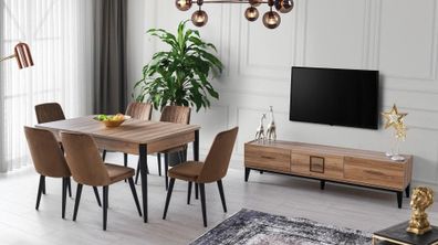 Essgruppe Esszimmer Esstisch Stühle Holz Set 8Tlg Braun Tv Ständer