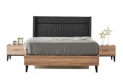 Garnitur Doppelbett Bett Nachttische Braun Schlafzimmer 3Tlg Holz Set