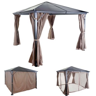 Hardtop Pergola HWC-C74, Garten Pavillon, Seitenwand + Moskitonetz Alu
