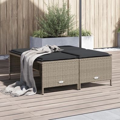 vidaXL Gartenhocker mit Kissen 4 Stk. Hellgrau Poly Rattan
