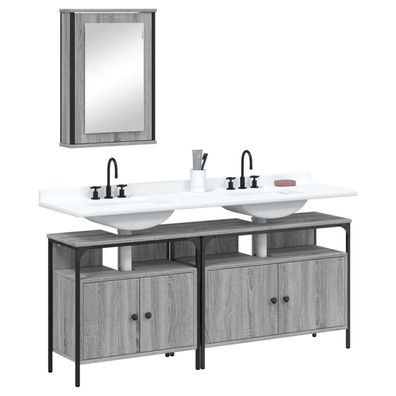 vidaXL 3-tlg. Badmöbel-Set Grau Sonoma Holzwerkstoff