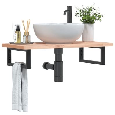 vidaXL Waschbeckenregal Wandmontage Stahl und Massivholz Buche