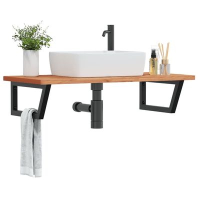 vidaXL Waschbeckenregal Wandmontage Stahl und Massivholz Buche