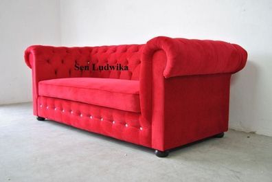 Chesterfield 3 Sitzer Couch Polster Textil Couchen Sitz Wohnzimmer Sofa Rot Samt