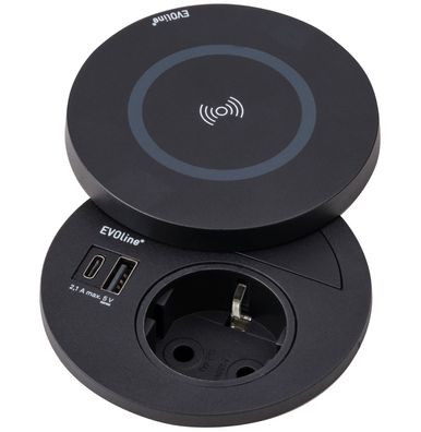 Küchensteckdose Circle80, 1-fach Einbausteckdose Küche, USB A / C