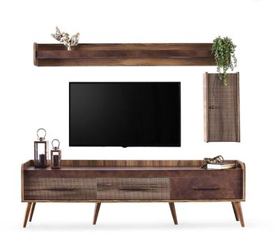 Garnitur Wohnzimmer Tv Ständer Wandschrank Braun Holz Rtv Lowboard