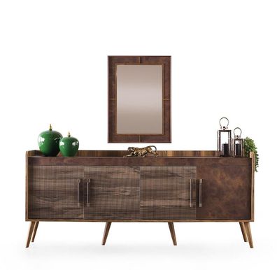 Garnitur Anrichte Sideboard Schrank Holzschrank Braun Holz Spiegel