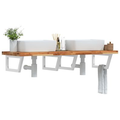 vidaXL Waschbeckenregal Wandmontage Stahl und Akazienholz