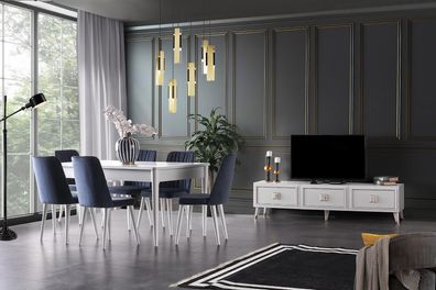 Essgruppe Esszimmer Essecke Esstisch Stühle Holz 7Tlg Rtv Tisch Weiß