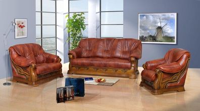Sessel 100% Leder 1 Sitzer Ohne 3 + 2 Sofa Couch Poster Garnitur Neu Leder Fernseh