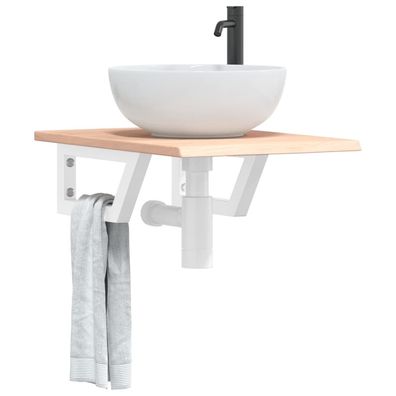 vidaXL Waschtischplatte mit Halterung Stahl und Massivholz Eiche
