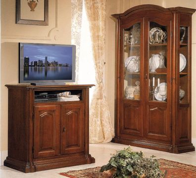 Vitrinen Glas Schrank Echtholz Vitrine Wohnzimmer Möbel Anrichte Massive Holz