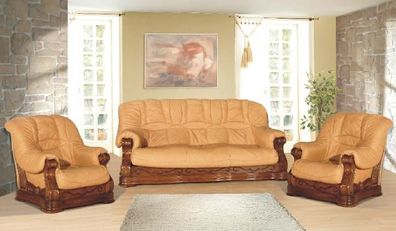 1 Sitzer Fernseh Sessel Sofa Couch Polster Echtes Holz 100% Italianisches Leder