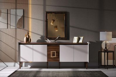 Gruppe Anrichte Sideboard Schrank Spiegel Holz Kommode Modern Braun