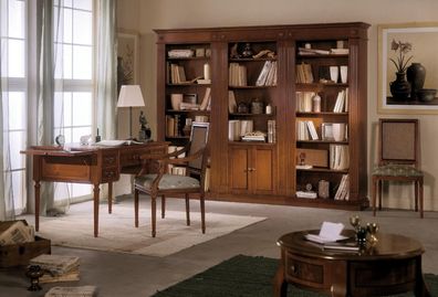 Schreibtisch Und Stuhl Aus Holz Mit Armlehnen Bücherregal Büromöbel Design 3Tlg