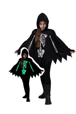 PxP 12852 - Poncho Skelett, glowing in the dark, Kinder Halloween Kostüm